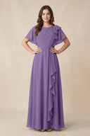 Short Sleeves Bateau A - Line Chiffon Bridesmaid Dress in Tahiti - SHE IS ME Bridesmaid Dresses