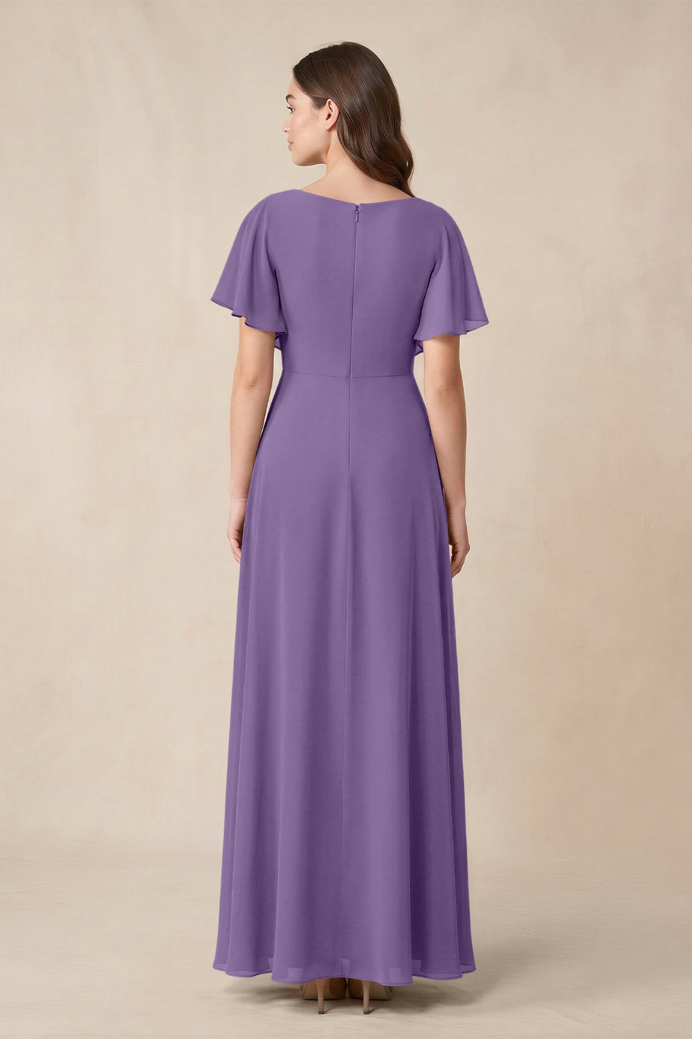 Short Sleeves Bateau A - Line Chiffon Bridesmaid Dress in Tahiti - KISS BRIDAL Bridesmaid Dresses