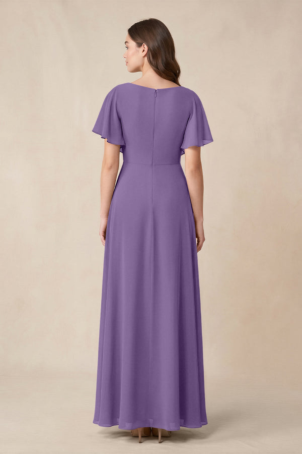 Short Sleeves Bateau A - Line Chiffon Bridesmaid Dress in Tahiti - SHE IS ME Bridesmaid Dresses