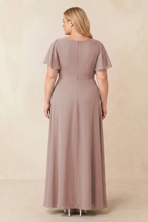 Short Sleeves Bateau A-Line Chiffon Bridesmaid Dress in Toffee (2) [sizeplus] | KISSBRIDAL