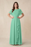 Short Sleeves Bateau A - Line Chiffon Bridesmaid Dress in Turquoise - SHE IS ME Bridesmaid Dresses
