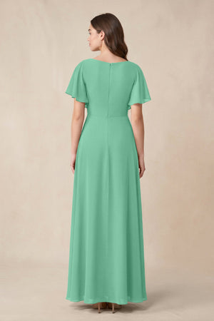 Short Sleeves Bateau A - Line Chiffon Bridesmaid Dress in Turquoise - SHE IS ME Bridesmaid Dresses