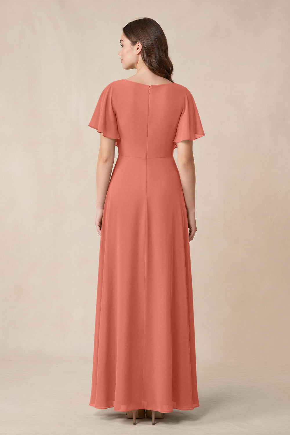Short Sleeves Bateau A - Line Chiffon Bridesmaid Dress in Wild Rose - KISS BRIDAL Bridesmaid Dresses