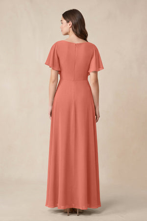 Short Sleeves Bateau A - Line Chiffon Bridesmaid Dress in Wild Rose - SHE IS ME Bridesmaid Dresses