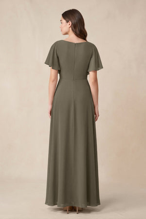 Short Sleeves Bateau A - Line Chiffon Bridesmaid Dress in Willow Green - SHE IS ME Bridesmaid Dresses