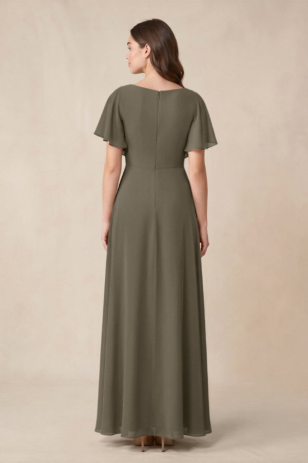 Short Sleeves Bateau A - Line Chiffon Bridesmaid Dress in Willow Green - SHE IS ME Bridesmaid Dresses