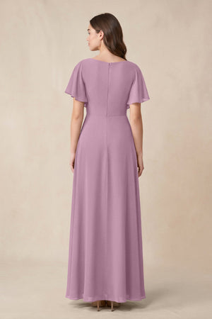 Short Sleeves Bateau A - Line Chiffon Bridesmaid Dress in Wisteria - SHE IS ME Bridesmaid Dresses
