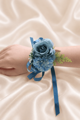 Silk Roses Artificial Bridesmaid Wrist Corsage in Blue - KISS BRIDAL Accessories