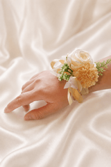 Silk Roses Artificial Bridesmaid Wrist Corsage in Champagne - KISS BRIDAL Accessories
