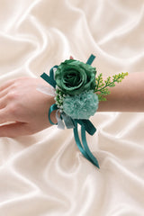 Silk Roses Artificial Bridesmaid Wrist Corsage in Dark Green - KISS BRIDAL Accessories