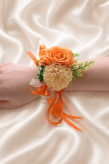 Silk Roses Artificial Bridesmaid Wrist Corsage in Orange - KISS BRIDAL Accessories