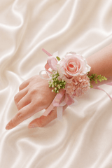 Silk Roses Artificial Bridesmaid Wrist Corsage in Pink - KISS BRIDAL Accessories