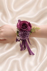 Silk Roses Artificial Bridesmaid Wrist Corsage in Purple - KISS BRIDAL Accessories