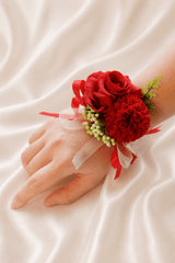 Silk Roses Artificial Bridesmaid Wrist Corsage in Red - KISS BRIDAL Accessories