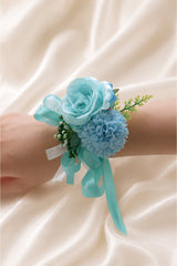 Silk Roses Artificial Bridesmaid Wrist Corsage in Tiffany Blue - KISS BRIDAL Accessories