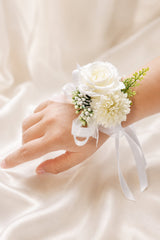 Silk Roses Artificial Bridesmaid Wrist Corsage in White - KISS BRIDAL Accessories