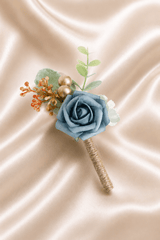 Silk Roses Artificial Wedding Bridesmaid Boutonniere in Blue - KISS BRIDAL Accessories