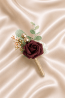 Silk Roses Artificial Wedding Bridesmaid Boutonniere in Burgundy - SHE IS ME Accessories