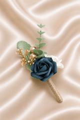 Silk Roses Artificial Wedding Bridesmaid Boutonniere in Dark Blue - KISS BRIDAL Accessories