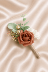 Silk Roses Artificial Wedding Bridesmaid Boutonniere in Orange - KISS BRIDAL Accessories