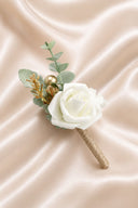 Silk Roses Artificial Wedding Bridesmaid Boutonniere in White - SHE IS ME Accessories