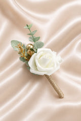 Silk Roses Artificial Wedding Bridesmaid Boutonniere in White - KISS BRIDAL Accessories