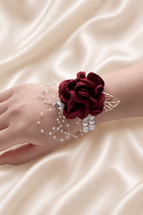 Silk Roses Artificial Wedding Bridesmaid Wrist Corsage in Burgundy - KISS BRIDAL Accessories