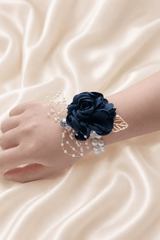 Silk Roses Artificial Wedding Bridesmaid Wrist Corsage in Dark Green - KISS BRIDAL Accessories