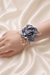 Silk Roses Artificial Wedding Bridesmaid Wrist Corsage in Gray - KISS BRIDAL Accessories