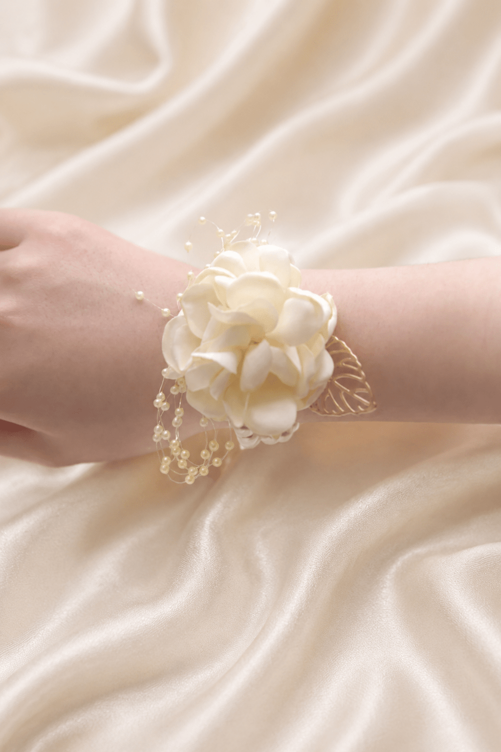 Silk Roses Artificial Wedding Bridesmaid Wrist Corsage in Ivory - SHE IS ME Accessories