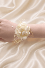 Silk Roses Artificial Wedding Bridesmaid Wrist Corsage in Ivory - KISS BRIDAL Accessories