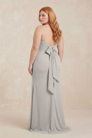 Silver Cowl Neck Sheath Chiffon Bridesmaid Dress with Corset (2) [sizeplus]  | KISSBRIDAL