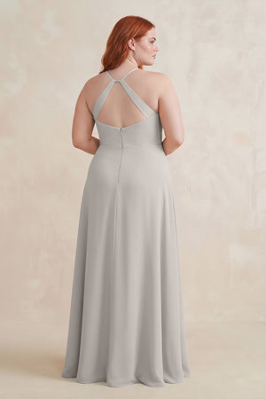 Silver Ruched Sheath Chiffon Bridesmaid Dress (2) [sizeplus] | KISSBRIDAL