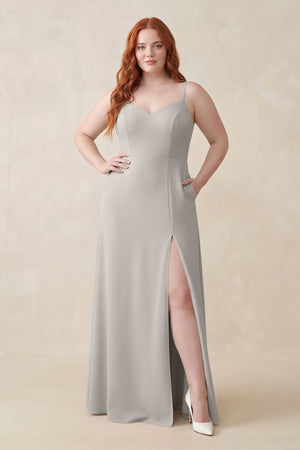 Silver Ruched Sheath Chiffon Bridesmaid Dress [sizeplus] | KISSBRIDAL