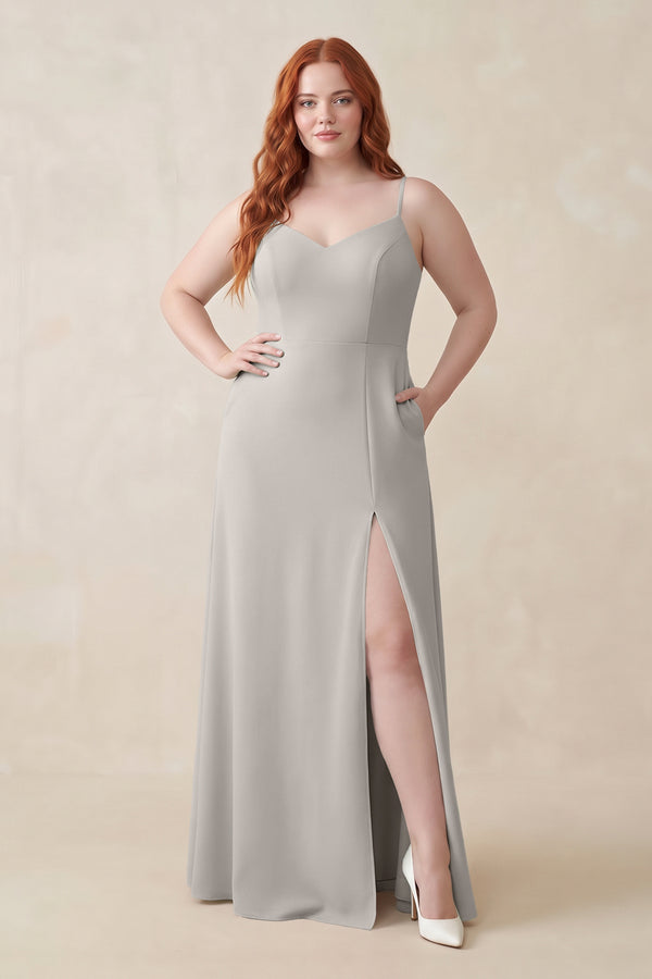 Silver Ruched Sheath Chiffon Bridesmaid Dress [sizeplus] | KISSBRIDAL