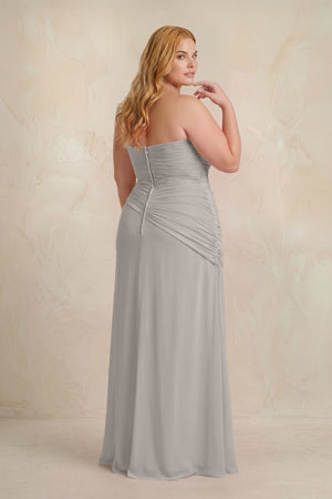 Silver Sheath Chiffon Strapless Pleated Bridesmaid Dress (4) | KISSBRIDAL[sizeplus]