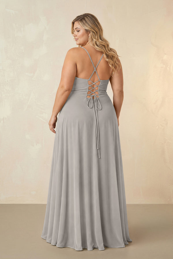 Silver Spaghetti Straps Chiffon A-Line Bridesmaid Dress (2) [sizeplus] | KISSBRIDAL