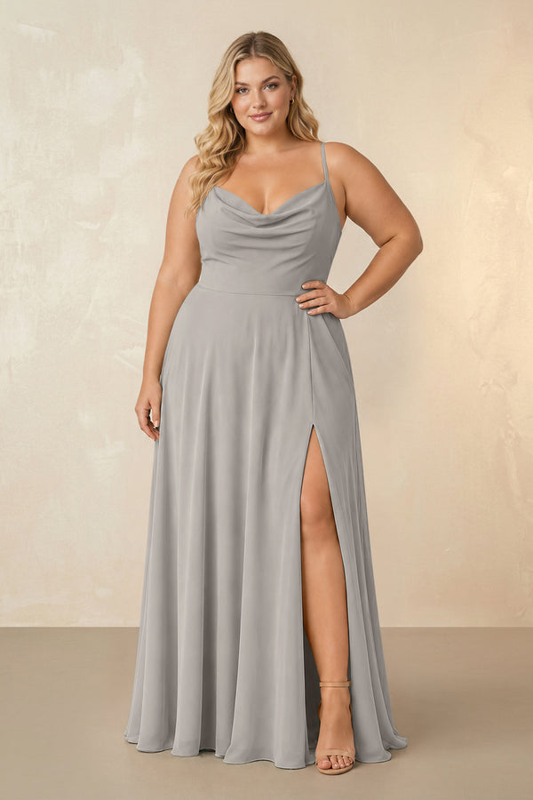 Silver Spaghetti Straps Chiffon A-Line Bridesmaid Dress [sizeplus] | KISSBRIDAL