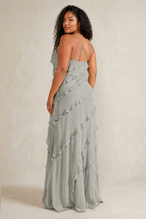 Silver Spaghetti Straps Sheath Stain Ruffled Bridesmaid Dress (4) | KISSBRIDAL[sizeplus]