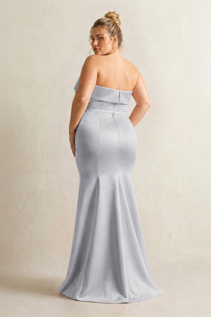 Silver Strapless Satin Mermaid Bridesmaid Dress (2) [sizeplus] | KISSBRIDAL
