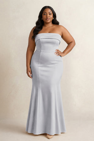 Silver Strapless Satin Mermaid Bridesmaid Dress (3) [sizeplus] | KISSBRIDAL