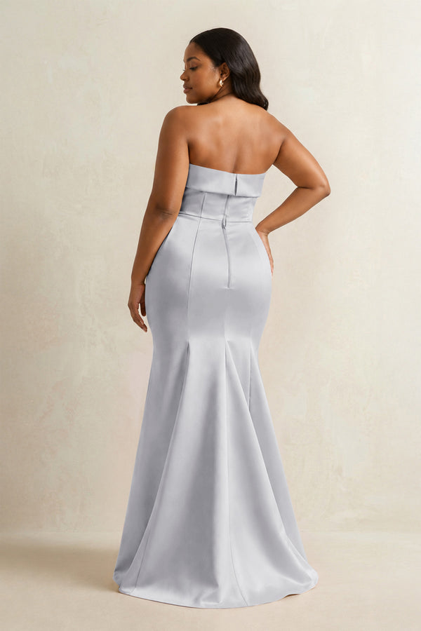 Silver Strapless Satin Mermaid Bridesmaid Dress (4) [sizeplus] | KISSBRIDAL