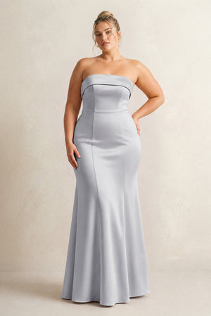 Silver Strapless Satin Mermaid Bridesmaid Dress [sizeplus] | KISSBRIDAL