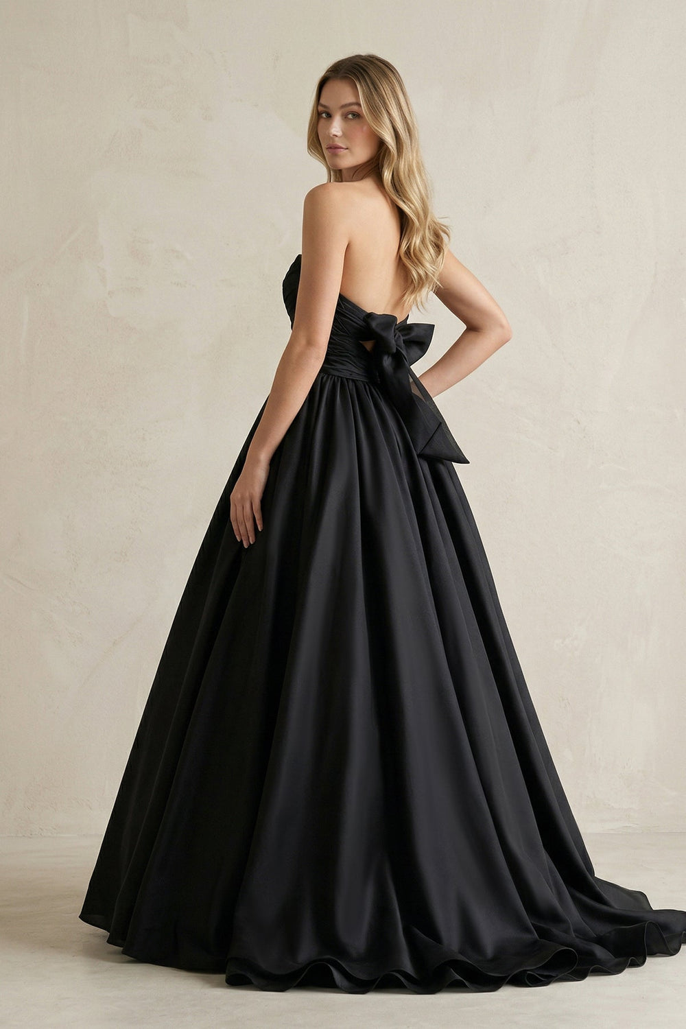 Simple Satin Ball Gown Ruched Wedding Dress in Black - KISS BRIDAL Wedding Dresses