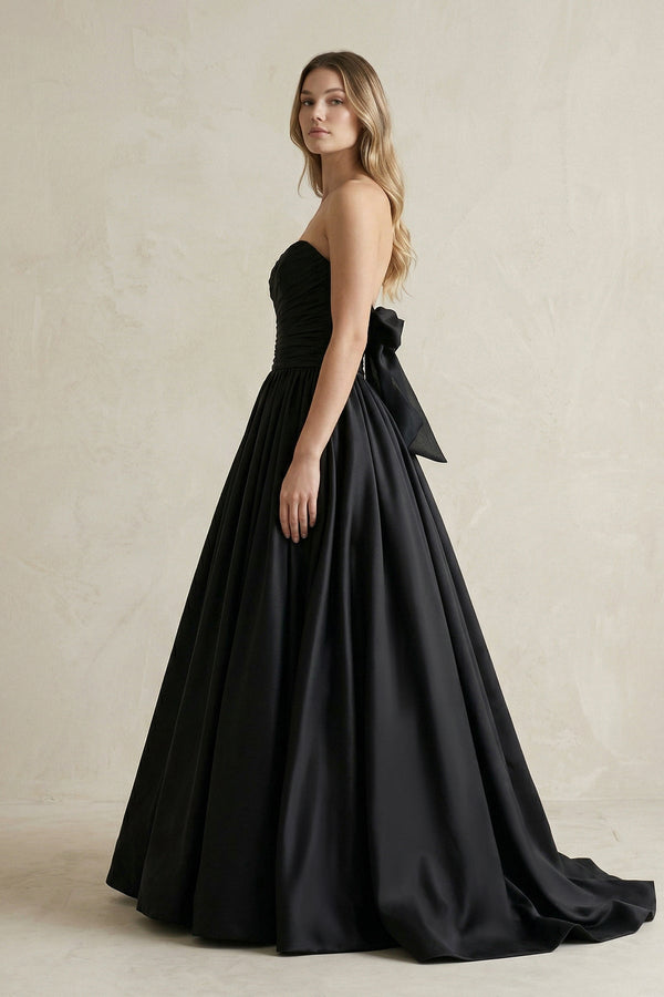 Simple Satin Ball Gown Ruched Wedding Dress in Black - SHE IS ME Wedding Dresses