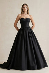 Simple Satin Ball Gown Ruched Wedding Dress in Black - KISS BRIDAL Wedding Dresses