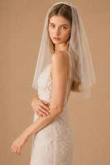 Simple Short Wedding Veils Blusher Veil in White - KISS BRIDAL Wedding Veils