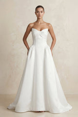 Simple Sweetheart Satin Ball Gown Wedding Dress in White - KISS BRIDAL Wedding Dresses