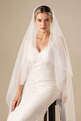 Simple Tulle Knee Length Juliet Cap Veils in White - KISS BRIDAL Wedding Veils