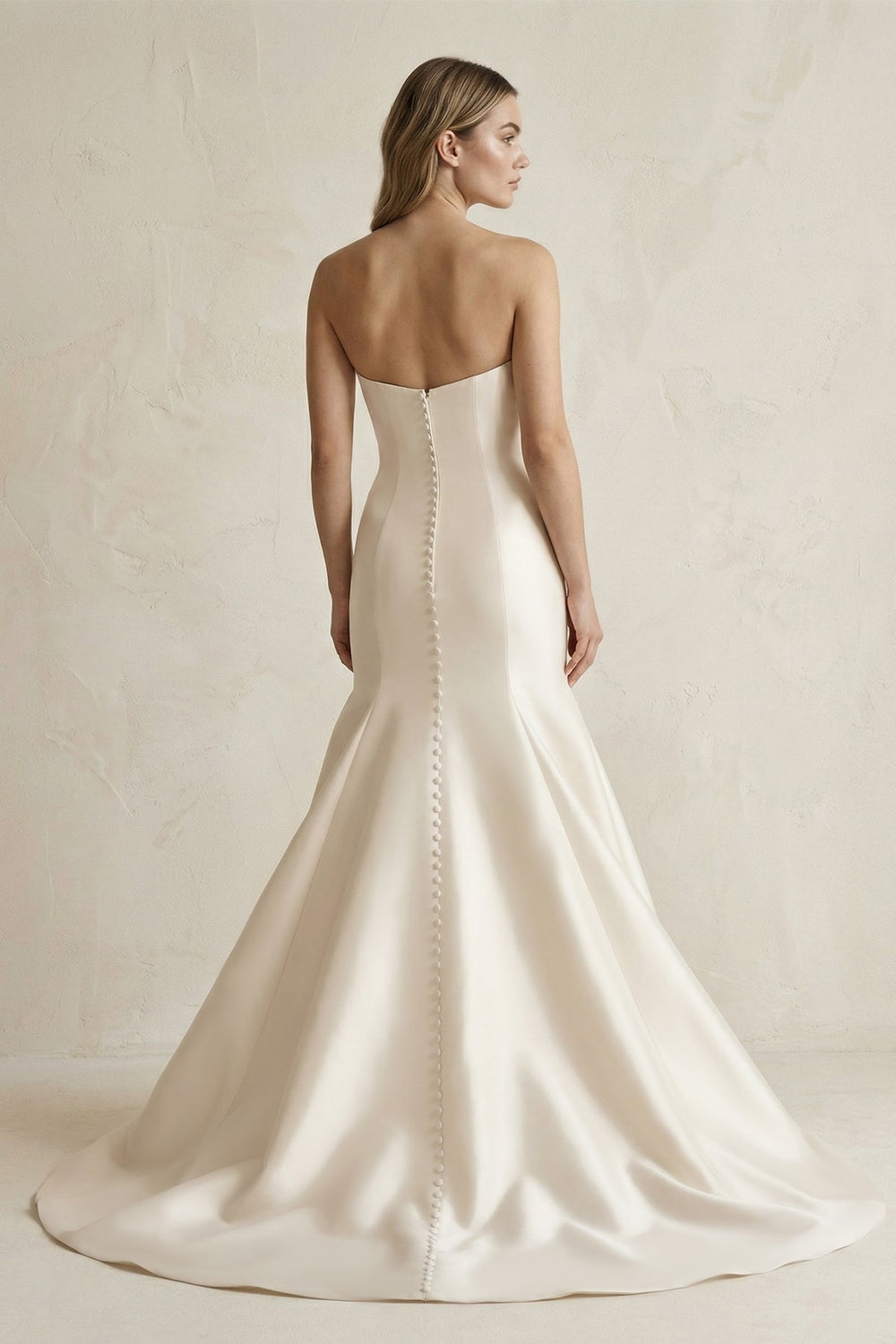 Simpled Strapless Mermaid Satin Wedding Dress in Ivory - KISS BRIDAL Wedding Dresses